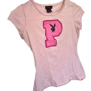 Vintage Playboy Bunny Pink Collegiate Y2K Baby Tee T-shirt Cotton Top - Small